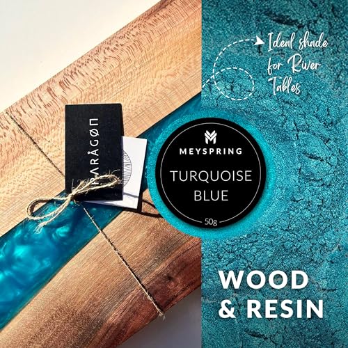 MEYSPRING Turquoise Blue Mica Powder - 50g - Epoxy Resin Color Pigment - Teal Mica Powder for Resin Ocean Art, River Tables, Woodworking - Cosmetic MEYSPRING