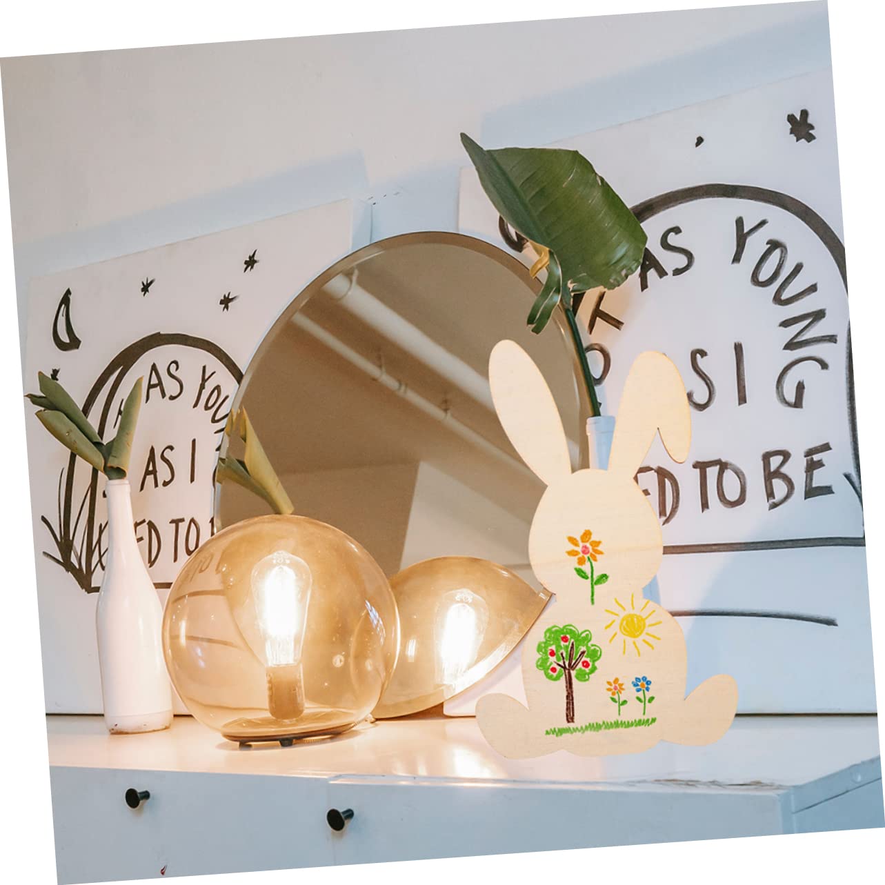 KOMBIUDA 6pcs Rabbit Shaped Wood Chips Graffiti Wooden Slices Wood Cutouts Easter Unfinished Wood Easter Bunny Cutouts unpainted Easter Cutouts Wood KOMBIUDA