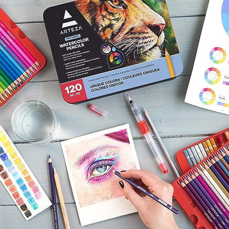 ARTEZA Watercolor Colored Pencils for Adult Coloring, Set of 120 Colored Pencils, Art Drawing Pencils in Bright Assorted Shades, Art Supplies for ARTEZA