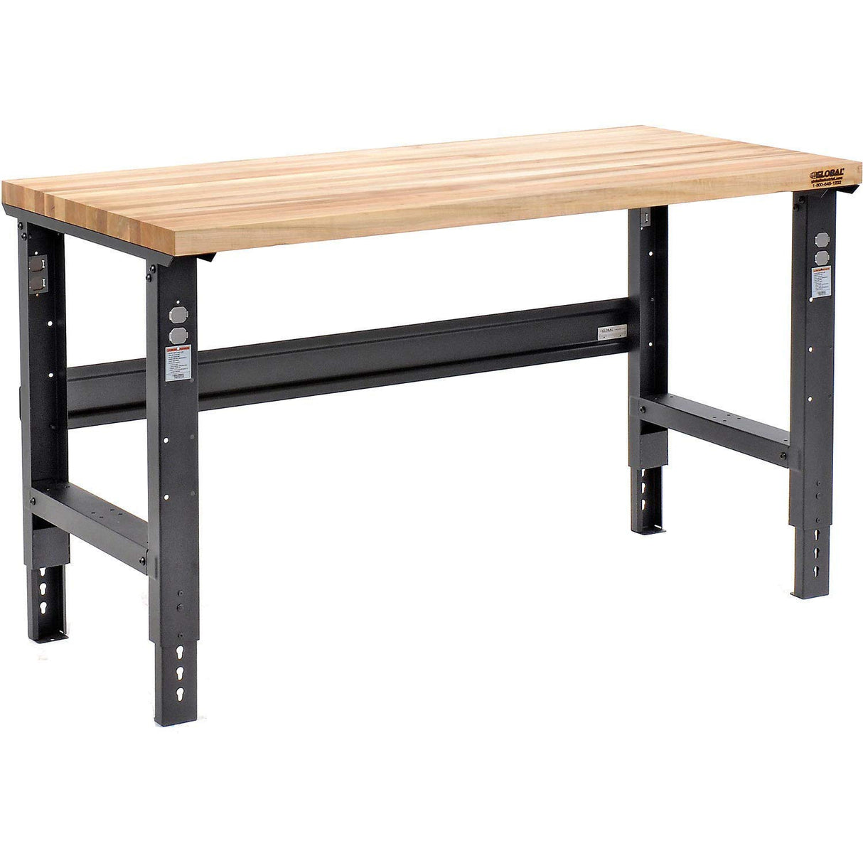 Global Industrial Adjustable Height Workbench C-Channel Leg, 60" W x 30" D, 1-3/4" Birch Top Square Edge, Black Global Industrial