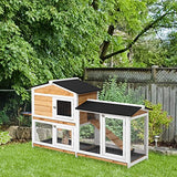 PawHut 2-Story Rabbit Hutch Wooden Bunny Hutch Cage Small Animal House with Ramp, No Leak Tray, Weatherproof Roof and Outdoor Run, Indoor/Outdoor, PawHut