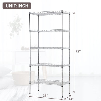 5 Tier Metal Storage Shelves 36" L x 14" W x 72" H Adjustable Wire Shelving Unit 1250LBS Metal Shelves Garage Storage Pantry Shelves Storage Rack