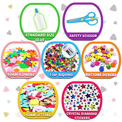 FUNZBO Arts and Crafts Supplies for Kids - Kids Crafts Toys with Sequins, Diamond Stickers & Foam Letters, Crafts for Girls Age 4 5 6 7 8 9 - All in - WoodArtSupply