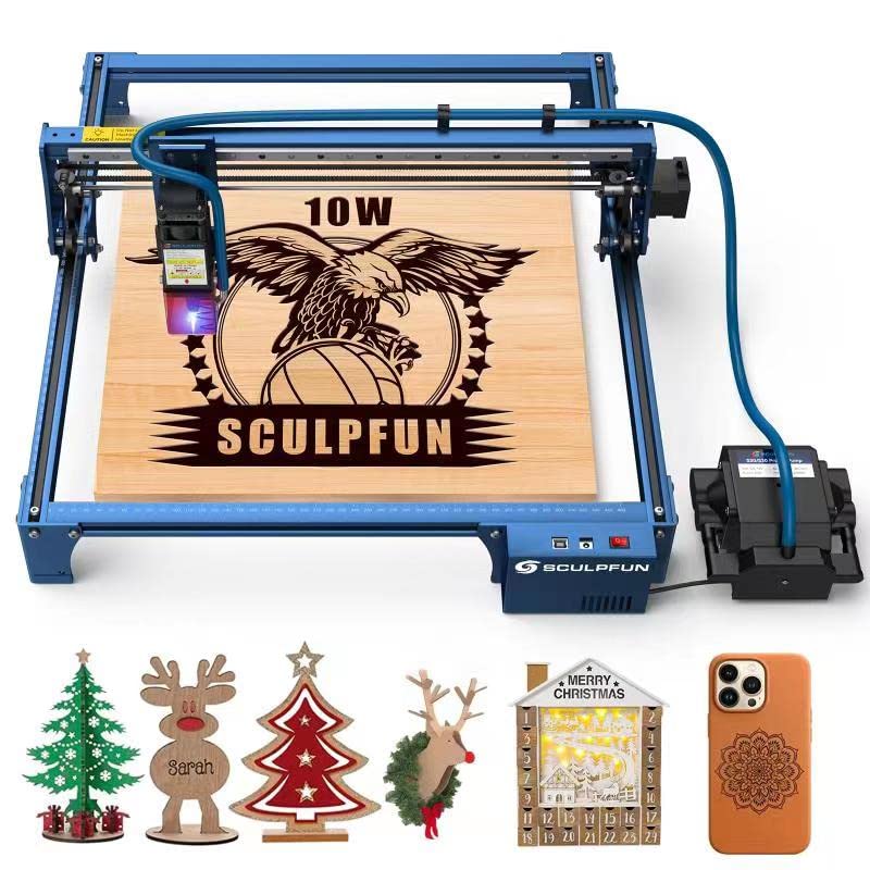 SCULPFUN S30 Pro 10W Laser Engraver with Auto Air Assist Pump & Nozzle, Cleaner and Faster Laser Cutter, Higher Accuracy Laser Engraving Machine, 10x - WoodArtSupply