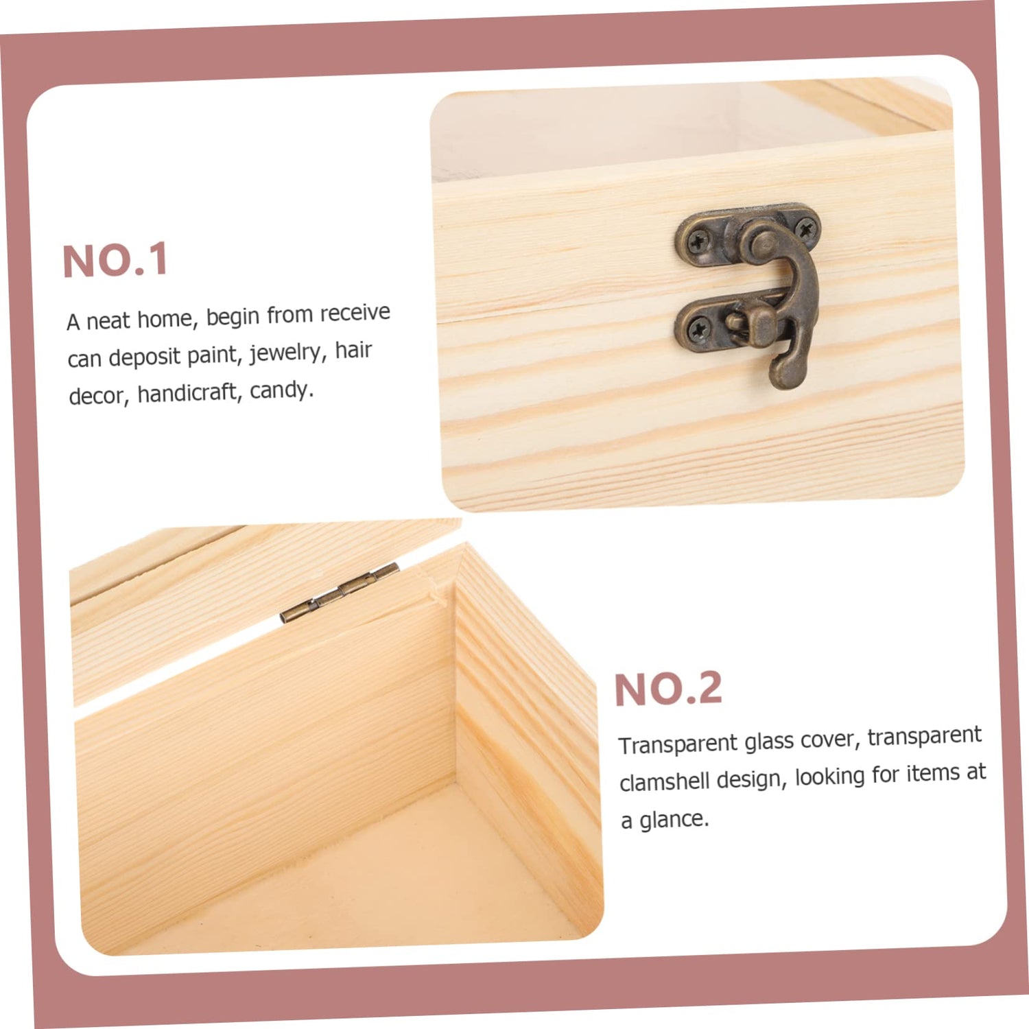 Unomor 2pcs Boxes Wooden Storage Box Small Wooden Boxes Car Interior Wood Boxes for Crafts Wood Crates Unfinished Wood Treasure Wood Unpainted Unomor
