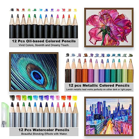 Artownlar 72 Pack Drawing Sketching Set with 8x11" Sketchbook | Pro Art Supplies Kit for Artist Adults Teens Beginner | Graphite Charcoal, Watercolor Artownlar