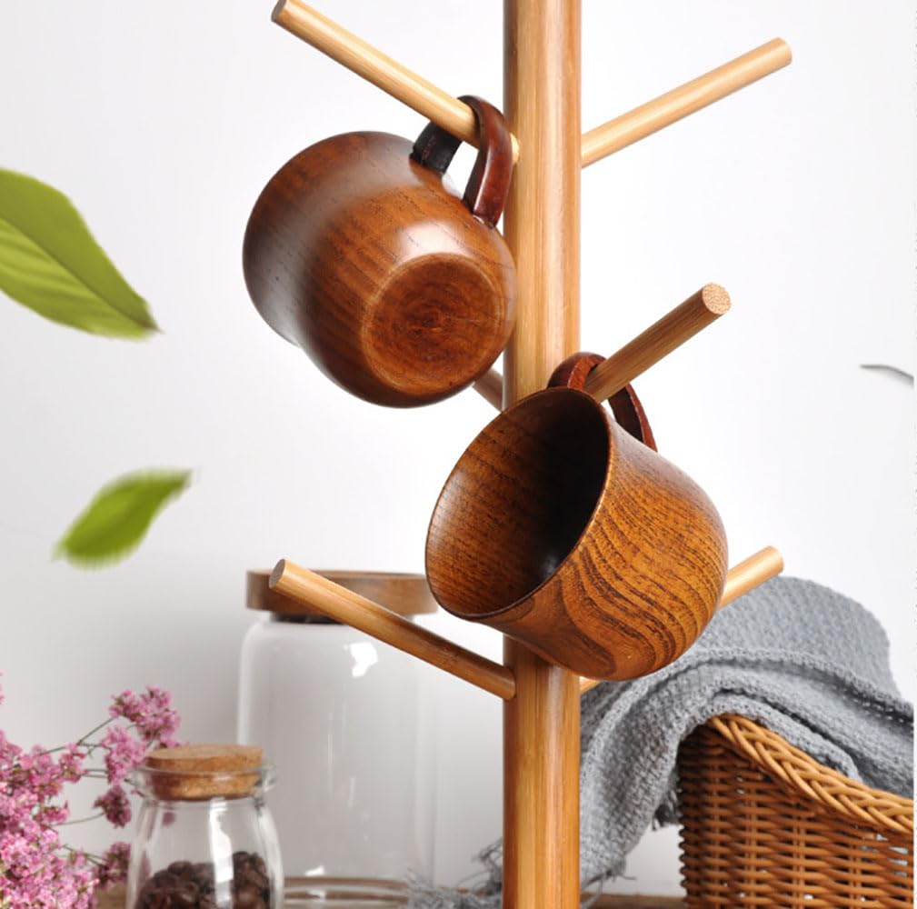 4 Pack Handle Wooden Mug Wooden Cup Natural Solid Wood Mug for Drinking Tea Beer Milk Coffee Hot Drinks Small Reverse Side Ear Cup CTKcom