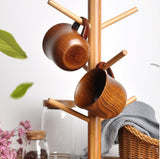 4 Pack Handle Wooden Mug Wooden Cup Natural Solid Wood Mug for Drinking Tea Beer Milk Coffee Hot Drinks Small Reverse Side Ear Cup CTKcom