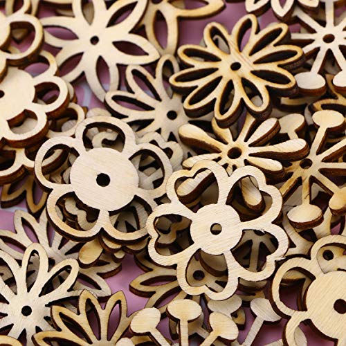 Artibetter 50pcs Flower Theme Mini Laser cuts Wood Shapes (Mixed Pattern)
