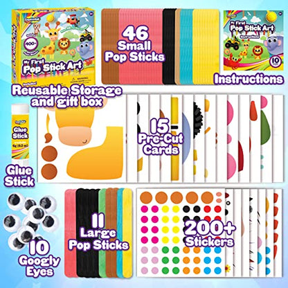 Creative Kids Preschool Crafts for Kids Create 12 Pop Stick Art Figures with 400+ Stickers & Punch Outs Toddler Art Set, Fine Motor Activities for