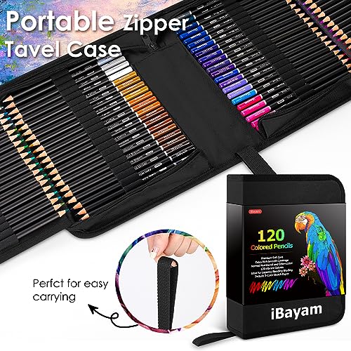 iBayam 123-Pack Colored Pencils Set with Gift Case, 3-Color Sketch Pad, Coloring Book, Professional Artist Drawing Pencils Kit Art Supplies for iBayam