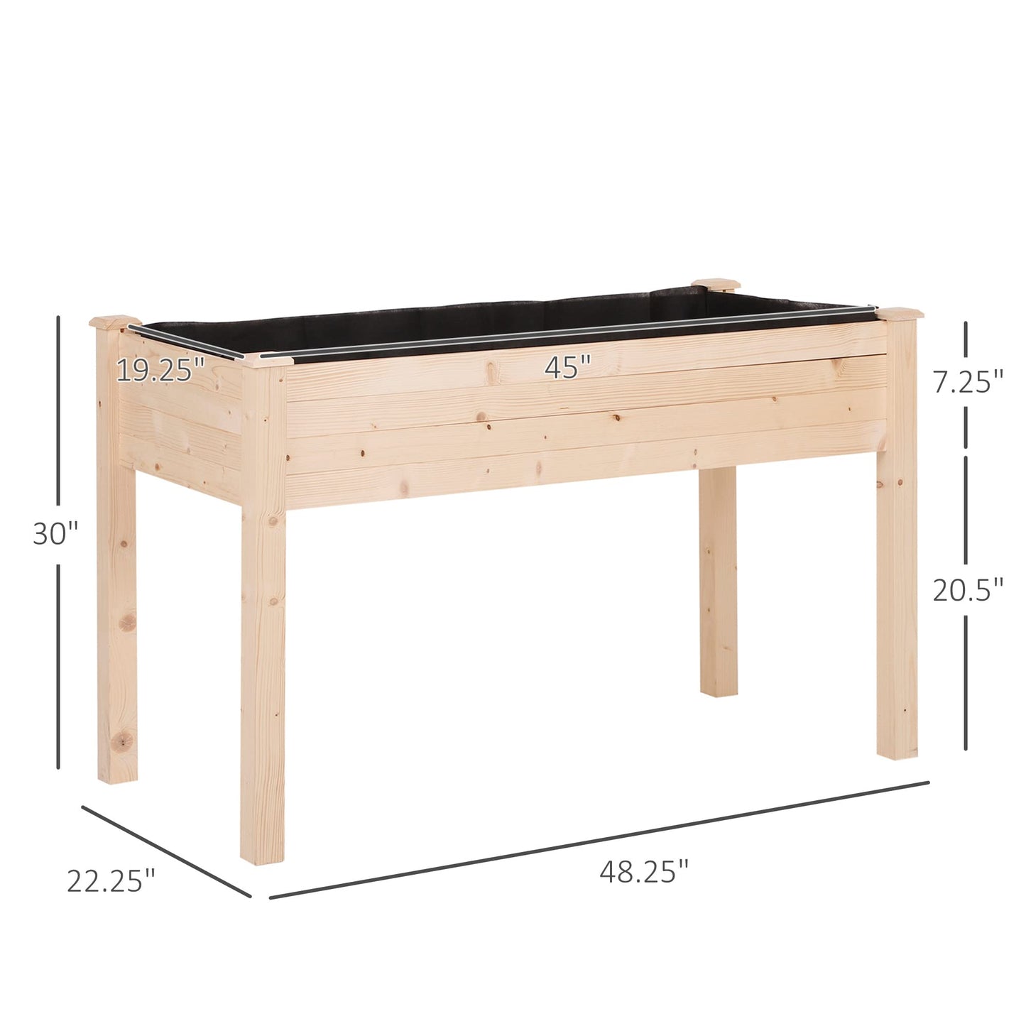 Outsunny Raised Garden Bed with Legs, 48" x 22" x 30", Elevated Wooden Planter Box, Self-Draining with Bed Liner for Vegetables, Herbs, and Flowers