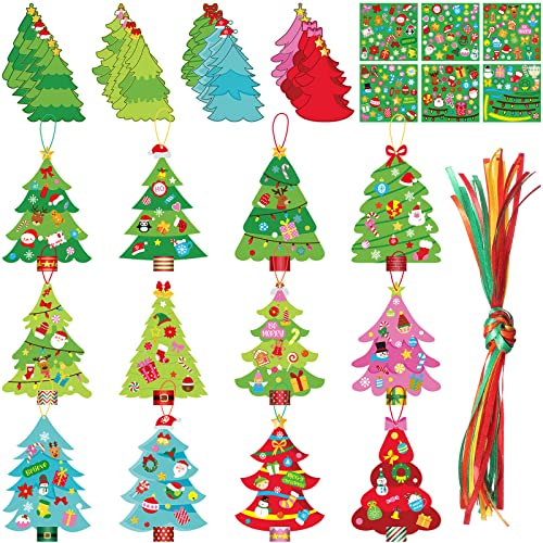24 Pcs DIY Christmas Tree Paper Craft Kit Hanging Ornaments DIY Christmas Crafts Card Making Kit for Kids Holiday Favor Decorative Sticker Xmas Party