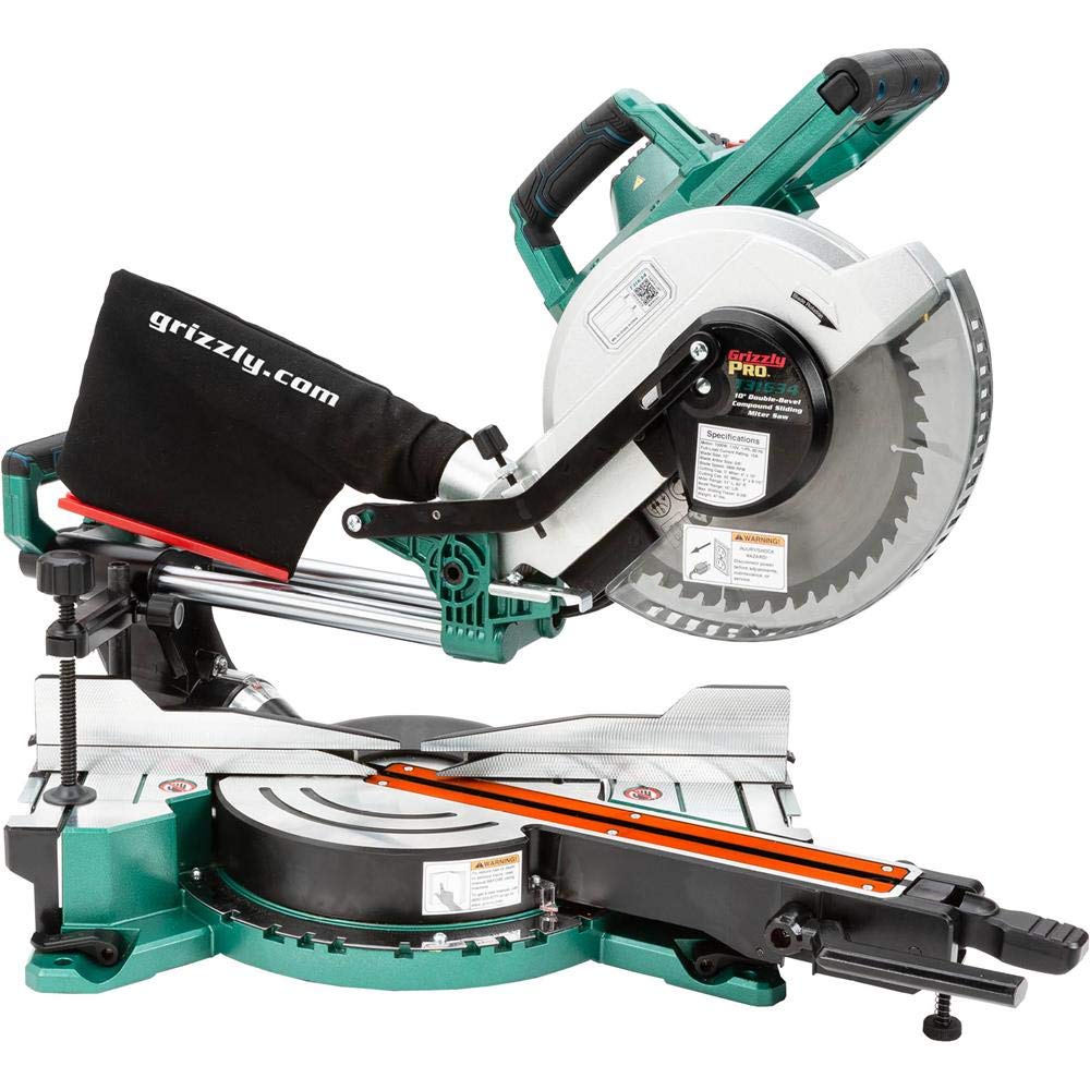 Grizzly PRO T31634-10" Double-Bevel Sliding Compound Miter Saw - WoodArtSupply