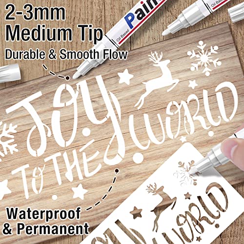 White Paint Pen Permanent Markers - 8 Oil Based Paint Markers for Tire, Wood, Rocks, Metal, Canvas, Plastic, Dark Surface, Medium Tip, Waterproof DAPAWIN