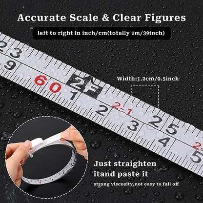 2 Pack Measure Tape with Adhesive Backing,39'' Left to Right Metal Self-Adhesive Measuring Tape Sticky Measure Tape Double Scale Sticky Tape Measure