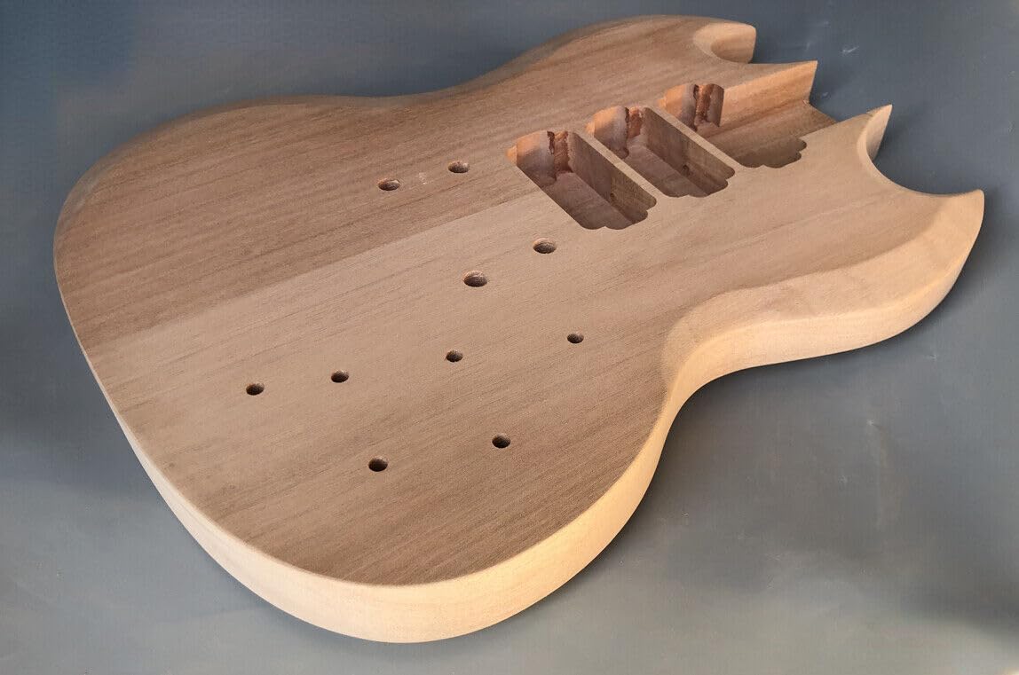 WUQIMUSC Unfinished guitar body mahogany wood DIY for SG style HHH pickups Set In Heel - WoodArtSupply