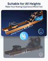 TOPIOM Water Rowing Machine with TM-3 Performance Monitor, 400 lbs Max Load, Oak Wood Rower Machine TOPIOM