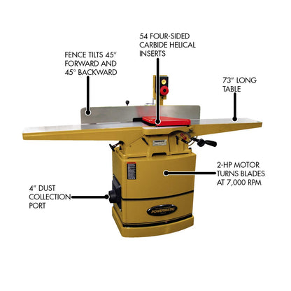 Powermatic 8-Inch Jointer, Helical Head, 2 HP, 1Ph 230V (60HH) - WoodArtSupply