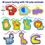 KRAFUN Beginner Easy Safari and Animal Lacing Card Kit, 10 Preschool Lacing Card Project for Kids Arts & Crafts, Lacing Cards for Toddlers, Fine KRAFUN