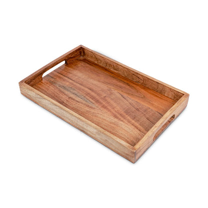 Samhita Acacia Wood Serving Tray with Handles,Wooden Tray, Snack Tray, Breakfast Tray, Great for, Breakfast, Coffee Tables, Homes, Restaurant|Size- - WoodArtSupply