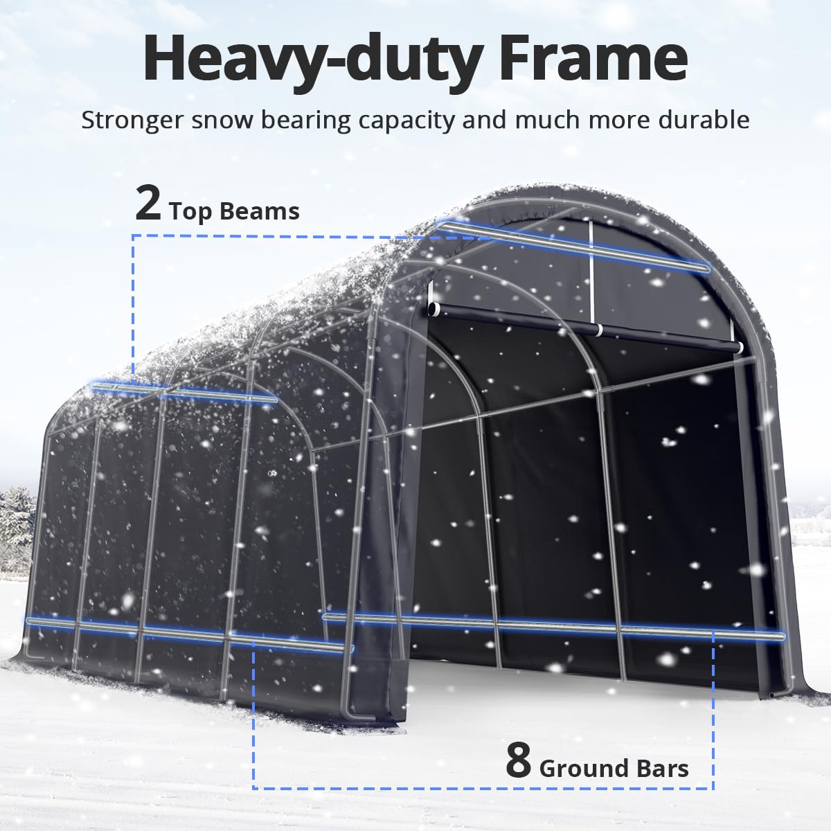 KING BIRD 10' x 20' Round Style Garage Shelter Anti-Snow Heavy Duty Storage Shelter Carport Portable Canopy Storage Shelter Shed for Boat, Patio KING BIRD