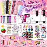 OCHIDO 600+Pcs Fashion Designer Kits for Girls 6 7 8 9 10 11 12 Years Old,DIY Arts & Crafts Girls Set with 4 Mannequins,Sewing Kit for Kids for OCHIDO