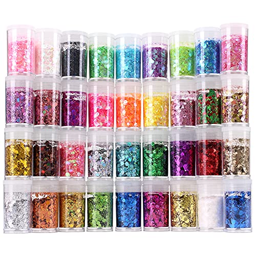 Chunky and Fine Glitter Mix, Estanoite 36 Colors Chunky Sequins & Fine Glitter Powder Mix, Iridescent Glitter Flakes, Cosmetic Makeup Glitter for - WoodArtSupply