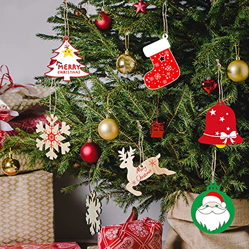 80 Pcs Wooden Christmas Ornaments for Crafts, 8 Styles Unfinished Wood Ornaments With Pens, Gem and Star Stickers, Blank Wood Christmas Tree Apragaz