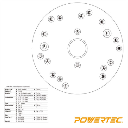 POWERTEC 71022 dia 6-1/2" Clear Acrylic Router Sub Base Plate w/Centering Pin, Screws and Multiple Holes, Fits Porter Cable, Bosch, Craftsman,