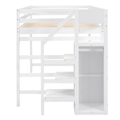 Harper & Bright Designs Full Size White Loft Bed with Stairs and Storage Wardrobe for Kids, Teens, and Adults - WoodArtSupply