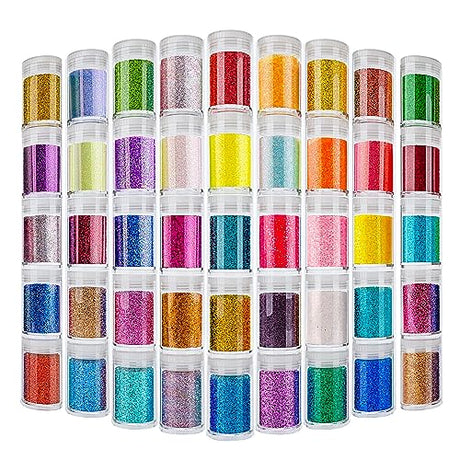 Fine Glitter for Epoxy Resin, Set of 45 Colors, Estanoite Extra Fine Craft Glitter Powder, Assorted Nail Arts Glitter, Cosmetic Glitter for Body Face Estanoite