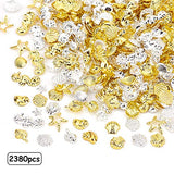 OLYCRAFT 2380pcs Ocean Themed Resin Filler Alloy Epoxy Resin Supplies UV Resin Filling Accessories for Resin Jewelry Making Sliver & Gold- 7 Shapes OLYCRAFT