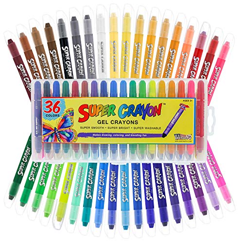 U.S. Art Supply Super Crayons Set of 36 Colors - Smooth Easy Glide Gel Crayons - Bright, Blendable and Washable US Art Supply