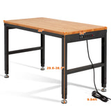 Haddockway Adjustable Workbench for Garage,48"x 24" Rubber Wood Top Work Bench with Power Outlets, Max 2000 Lbs Load Capacity Heavy Duty Workstation Haddockway