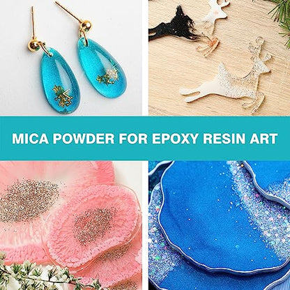 Resiners Mica Powder for Epoxy Resin, 26 Colors Epoxy Resin Color Pigment Set for Soap Making, Art Crafts, Bath Bomb, Nail Polish, Lip Gloss, Eye