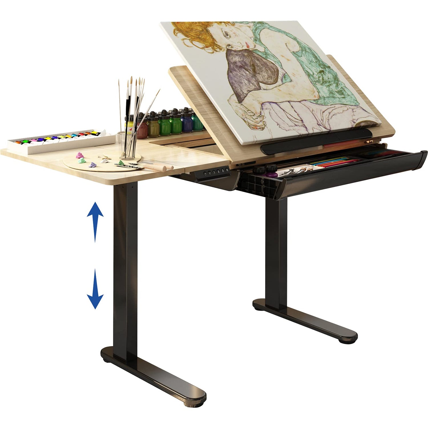 FLEXISPOT Comhar Adjustable Drafting Table, Electric Standing Desk with Storage Drawers for Writing Drawing Crafting Working, 47.2" W x 23.6" D Angle FLEXISPOT