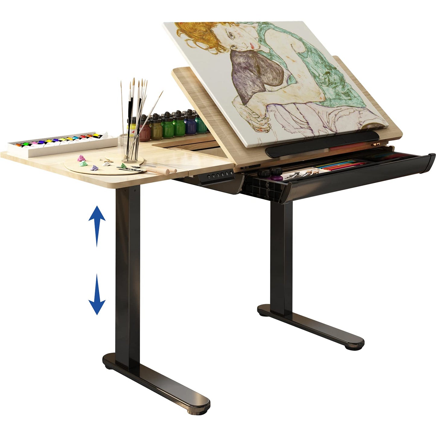 FLEXISPOT Comhar Adjustable Drafting Table, Electric Standing Desk with Storage Drawers for Writing Drawing Crafting Working, 47.2" W x 23.6" D Angle