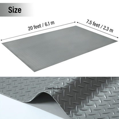 7.5 x 20 FT Garage Floor Mat - 2.3mm Diamond Plate PVC Roll for Under Car Parking, RV Trailer Flooring. Water/Stain Resistant, Perfect for Garage,