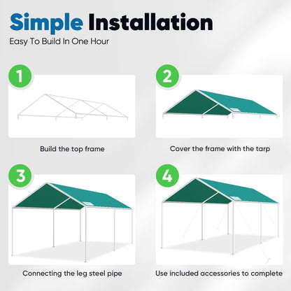 Quictent 10'X20' Heavy Duty Carport Car Canopy Carport Tent Car Shelter Canopy Outdoor Carport Canopy Boat Shelter-Green - WoodArtSupply