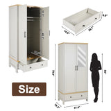 YIGOBUY Armoire Wardrobe Closet for Bedroom, 2 Doors Storage Cabinet with Drawer, Mirror, Shelves, Hanging, Tall Wood Standing Clothes Organizer YIGOBUY