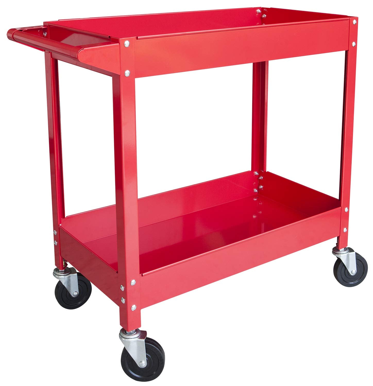 TCE Service Utility Cart Heavy Duty 2 Shelf Tier 300 LBs Rolling Trolley Storage Organizer for Garage Warehouse Workshop, APTC304U , Red TCE