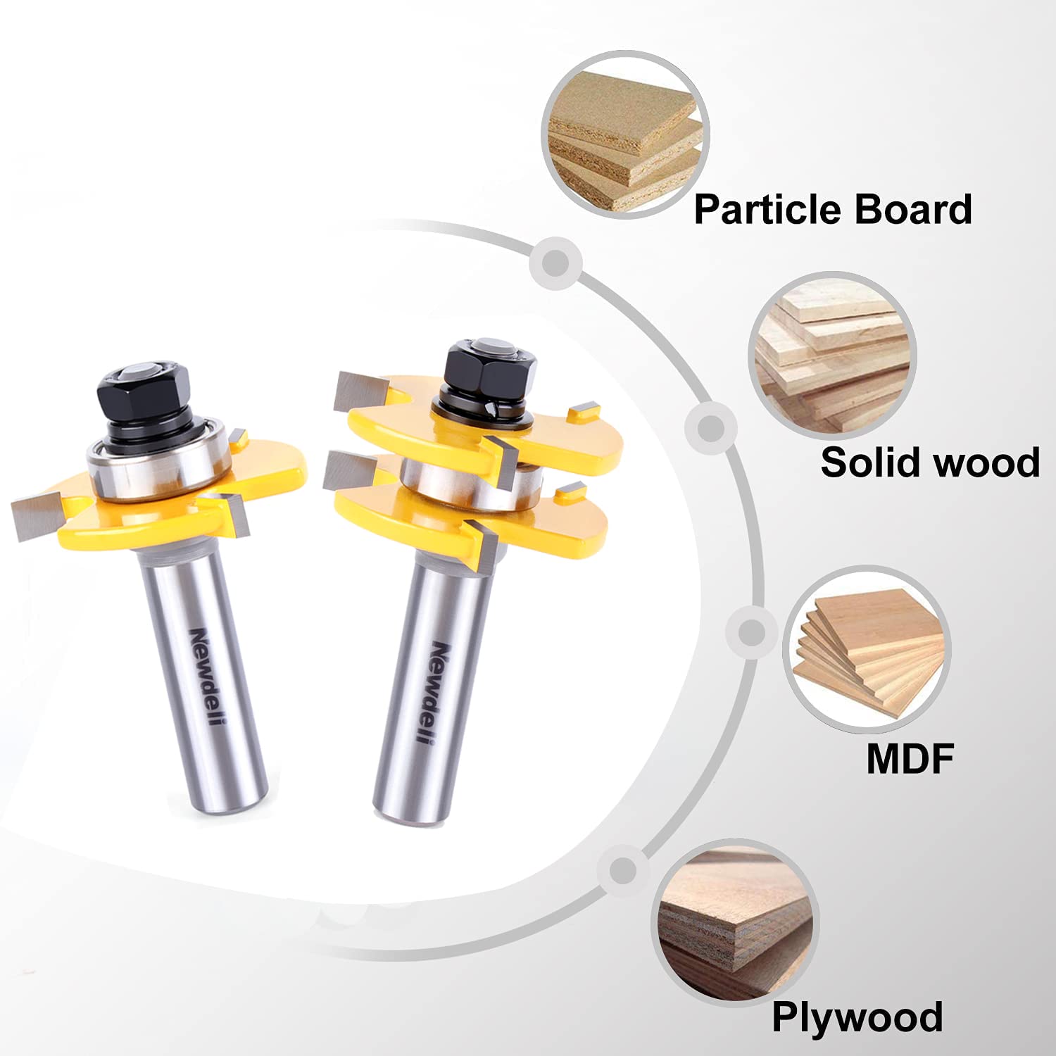 Tongue and Groove Router Bit Set 1/2 Inch Shank，Newdeli 3 Teeth Adjustable T Shape Wood Milling Cutter, Tongue Groove Router Bits - WoodArtSupply