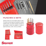 Starrett Steel Center Punch with Square Shank and Knurled Finger Grip - Hardened and Tempered, 4-1/4" Length, 5/32" Diameter Tapered Point, 3/8" Starrett