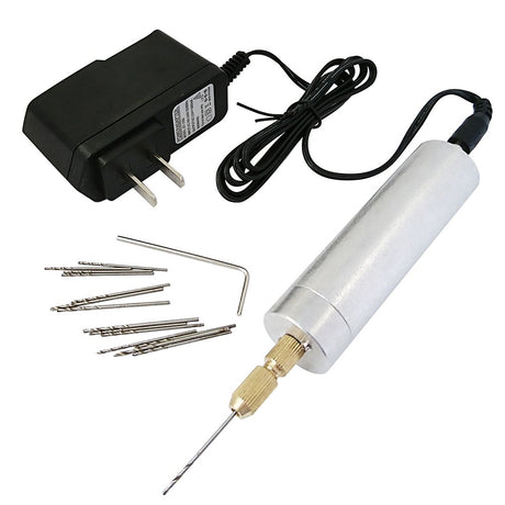 Yakamoz 0.7-1.2mm Mini Micro Electric Aluminum Hand Portable Handheld Drill with 15pcs Drill Bits, 2A Power Supply Included YAKAMOZ
