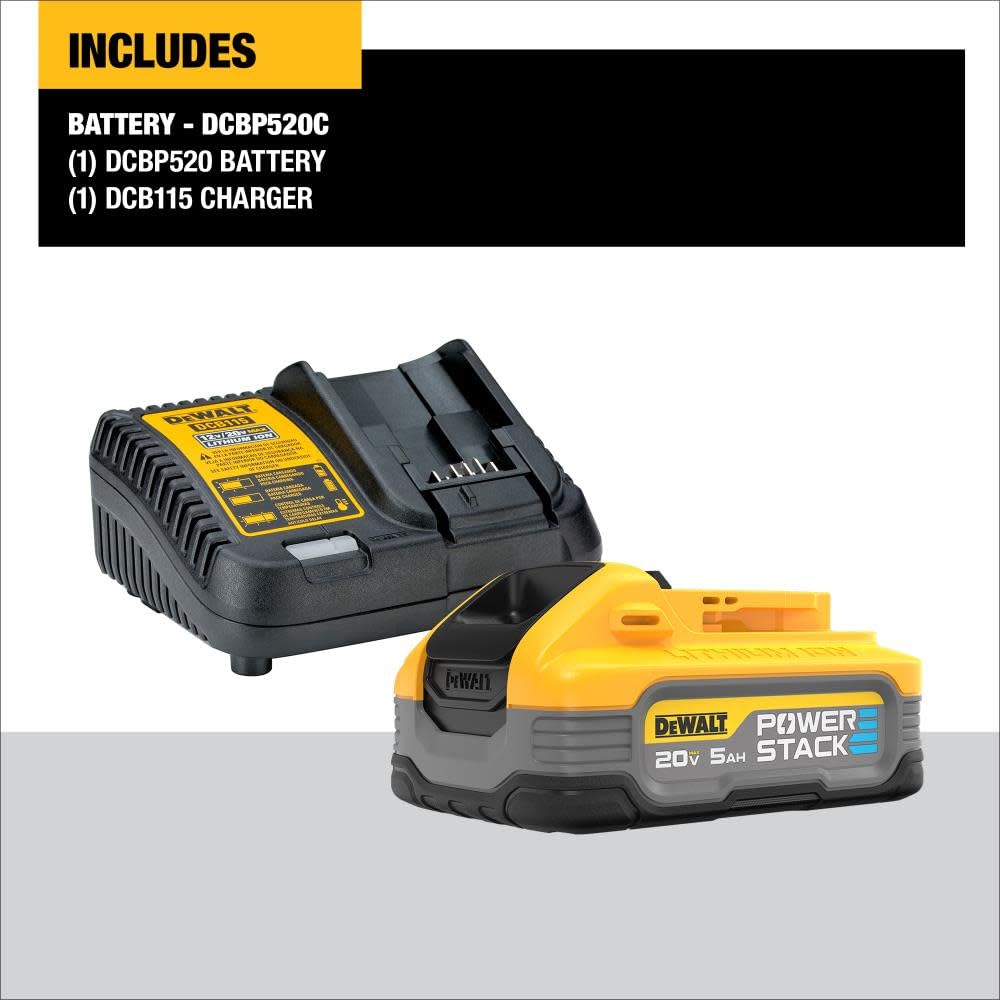 DEWALT Powerstack 20V MAX Battery Starter Kit, Rechargeable, 5Ah, Lithium Ion (DCBP520C) DEWALT