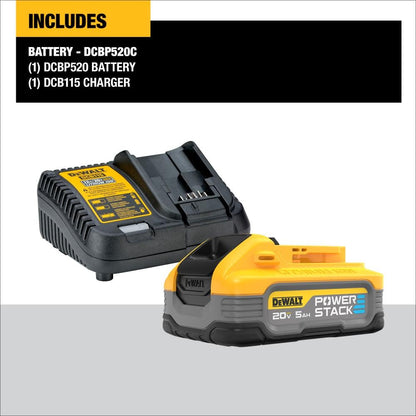 DEWALT Powerstack 20V MAX Battery Starter Kit, Rechargeable, 5Ah, Lithium Ion (DCBP520C) - WoodArtSupply