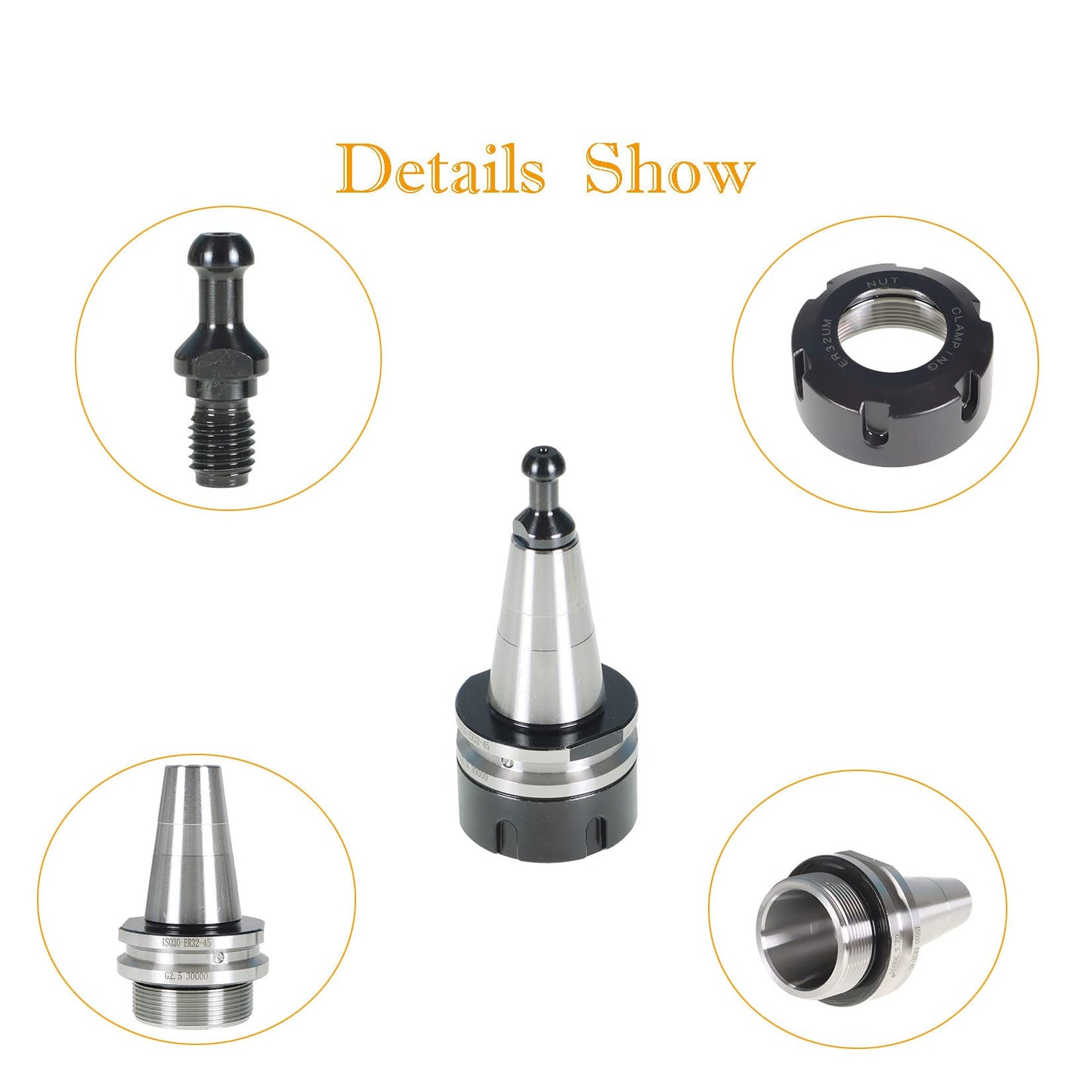 findmall ISO30 ER32-45L Chuck Tool Holder Balance Collet Chuck G2.5 30000RPM CNC Stainless Steel Tool Holder with Pull Stud Milling Lathe Fit for CNC