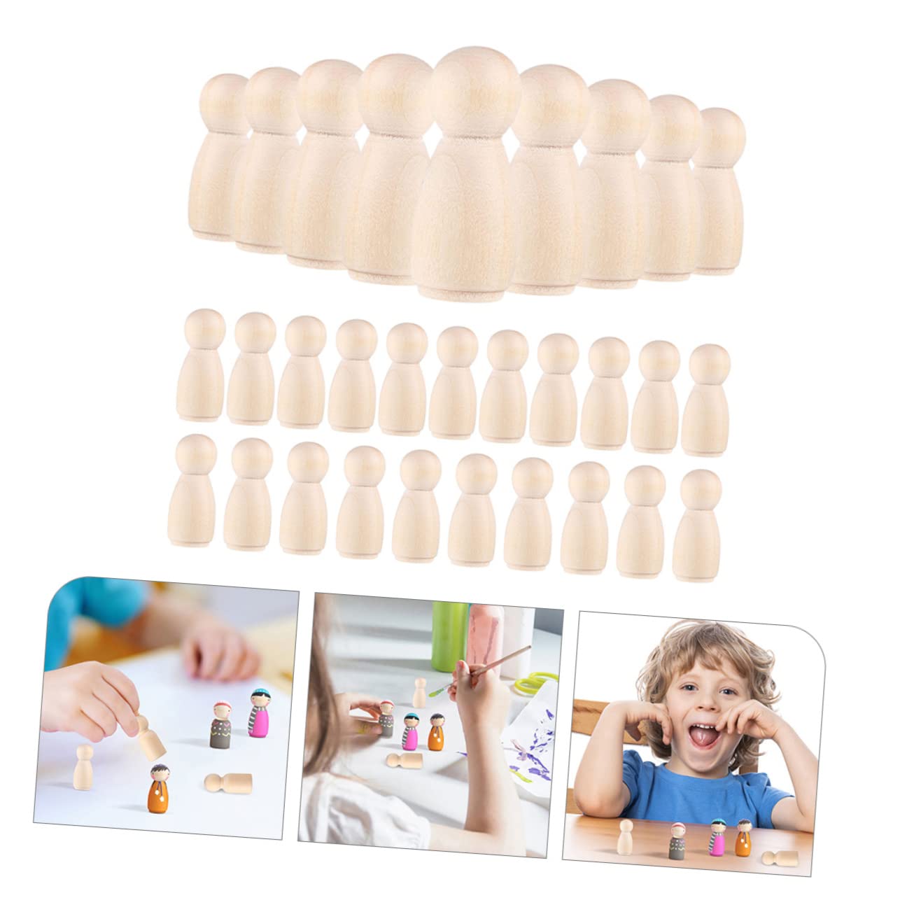 VILLFUL 30pcs Little Wooden Man Easter Peg Toys Dolls Peg People Wooden Peg Figures Art Crafts Peg Doll Unfinished Wooden Figure Kids Crafts Kids DIY VILLFUL