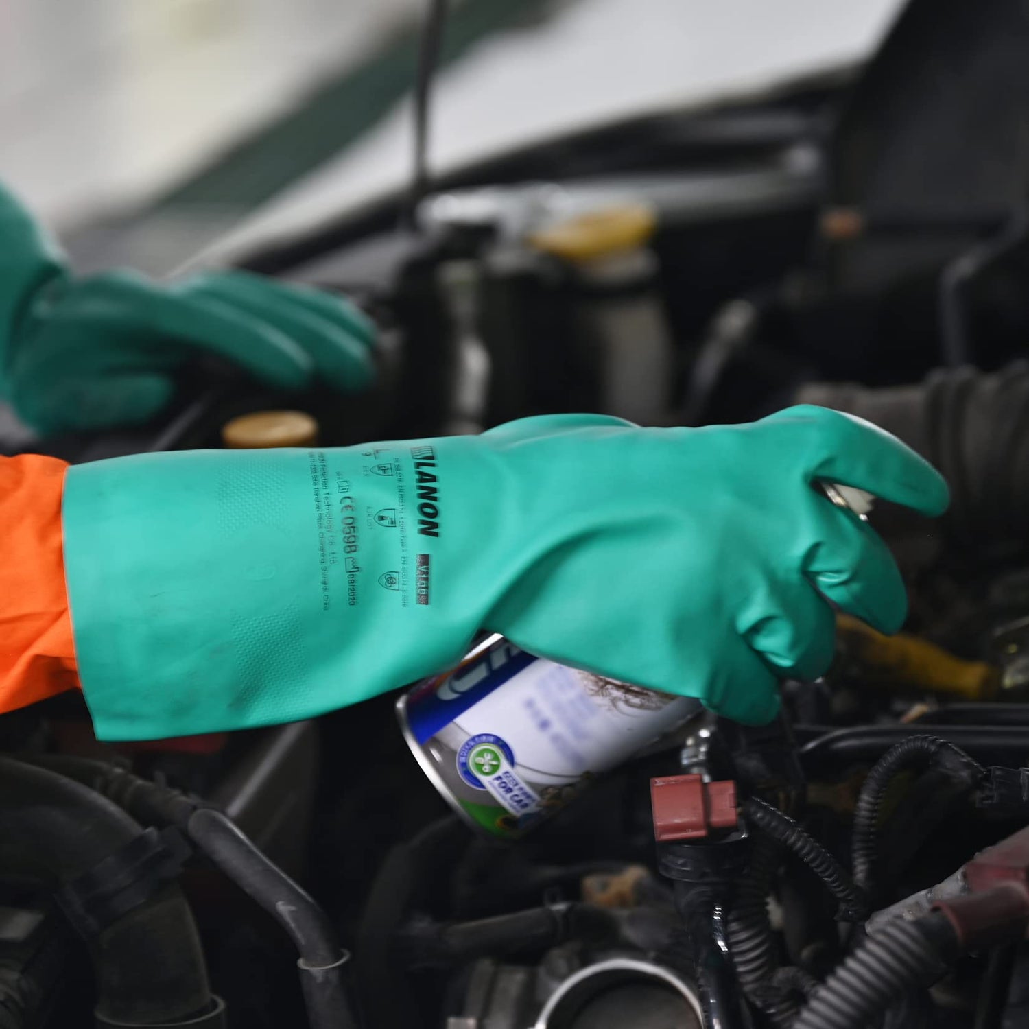 LANON 3 Pairs Nitrile Chemical Resistant Gloves, Reusable Heavy-Duty Rubber Gloves, Acid, Alkali & Oil Protection, Non-Slip, Large LANON Protection